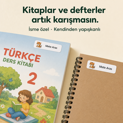 Kişiye özel kitap ve defter isim etiketi kullanım örneği
