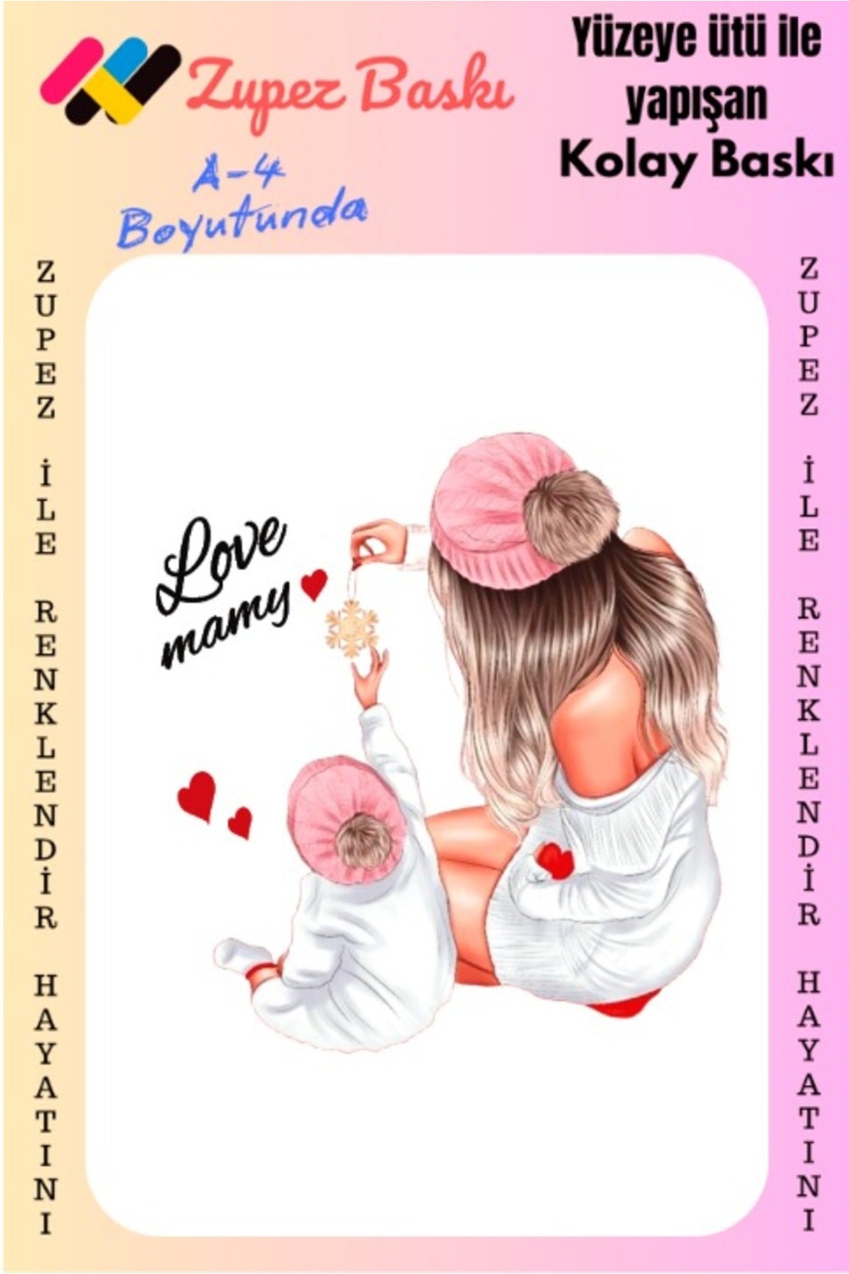 Ütü Ile Yapışan Anne Çocuk Baskısı- Arması, Happy mom, Mutlu Anne, Love Mom