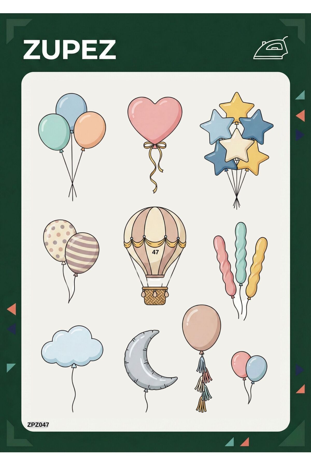 Balon Temalı Dekoratif Desen Ütü Transfer Baskı Premium Kumaş ZPZ047