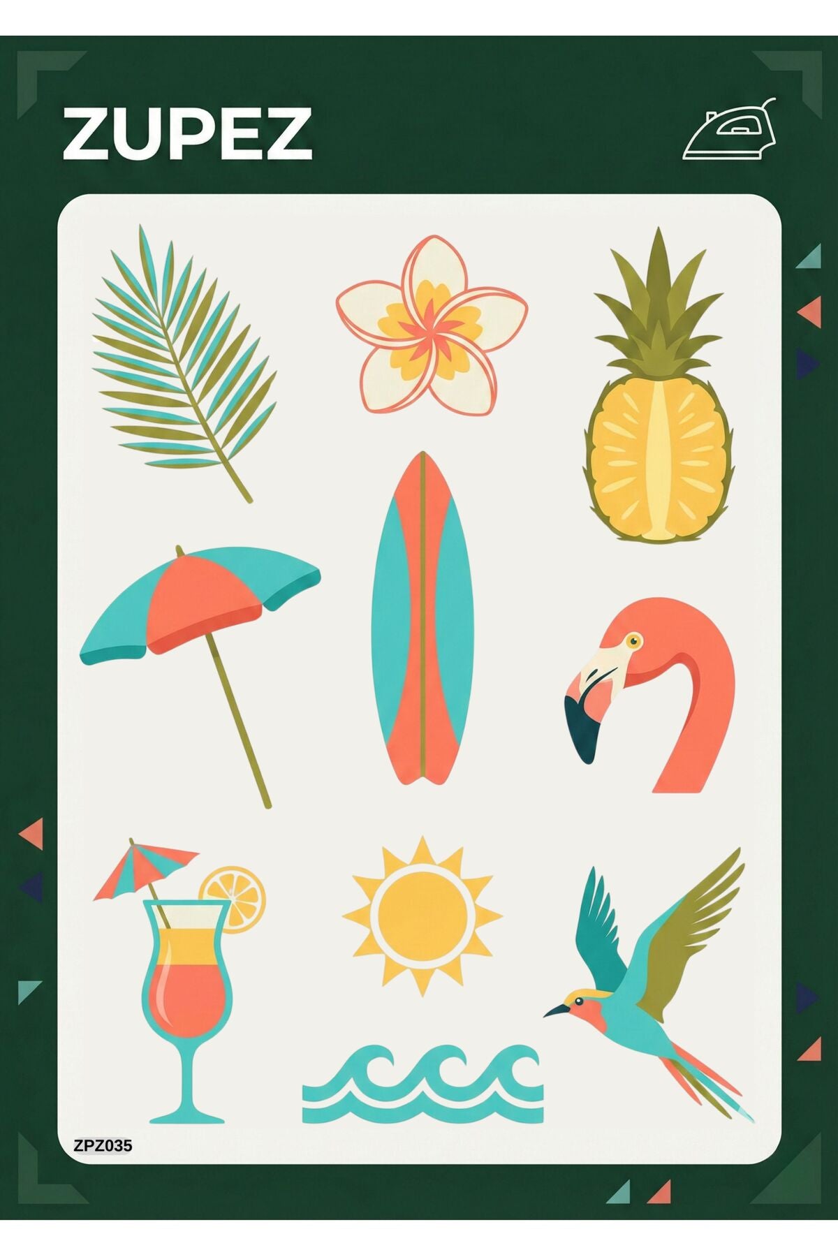 Tropikal Tema Flamingo Ananas Sörf Desenli Ütüyle Yapışan Transfer Baskı