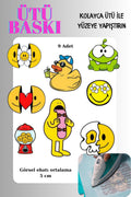 Ütü ile Yapışan Tekstil Transfer Dtf Baskı 9 Adet Emojiler