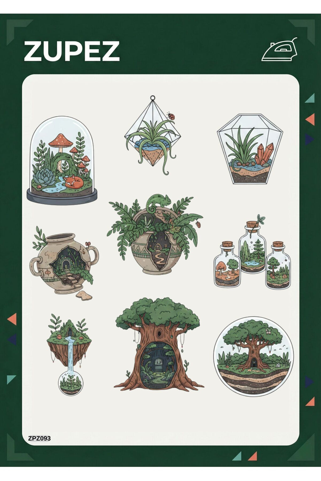 Botanik Terrarium Temalı Ütüyle Uygulamalı Kumaş Transfer Tasarım ZPZ093