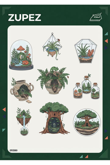 Botanik Terrarium Temalı Ütüyle Uygulamalı Kumaş Transfer Tasarım ZPZ093