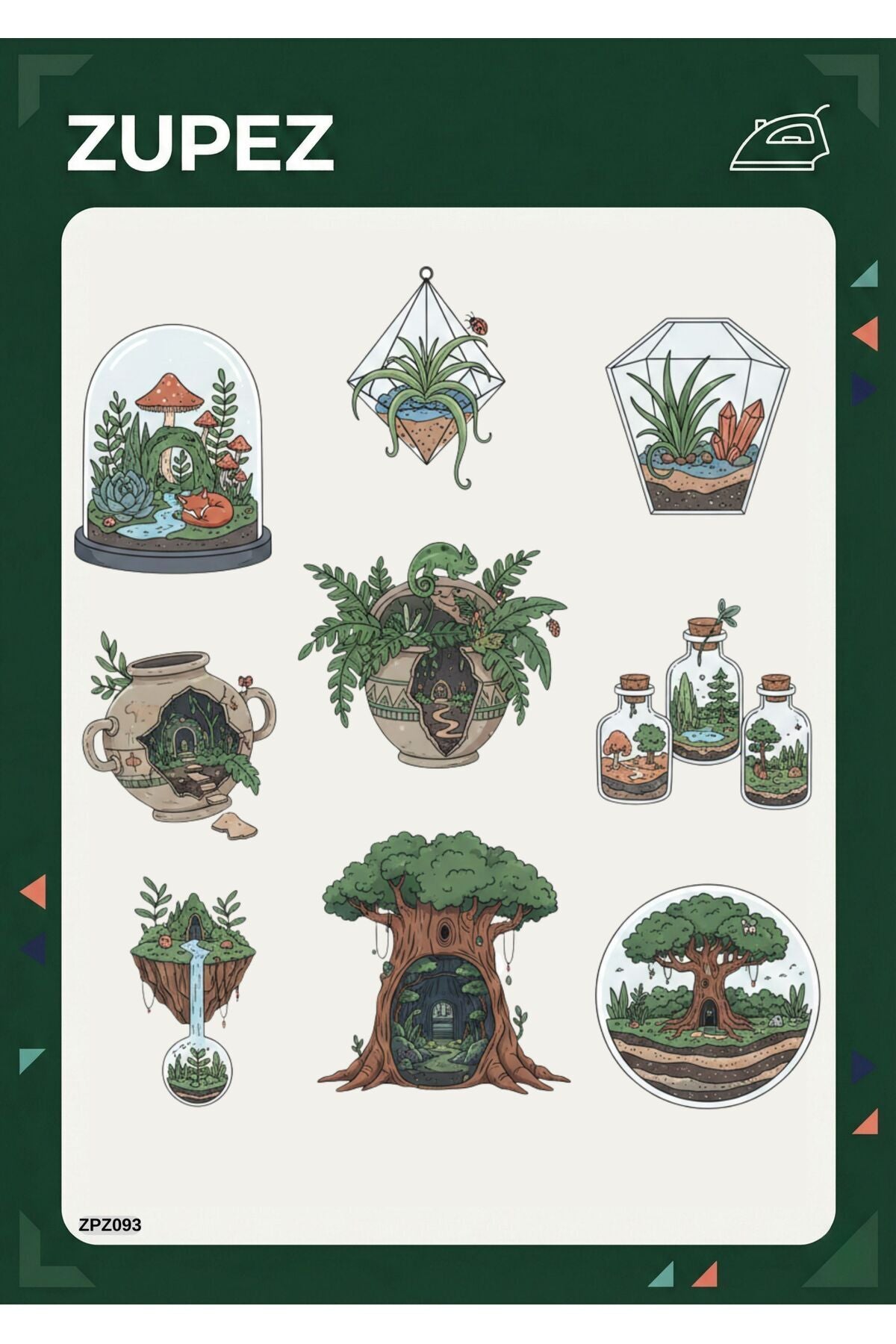 Botanik Terrarium Temalı Ütüyle Uygulamalı Kumaş Transfer Tasarım ZPZ093