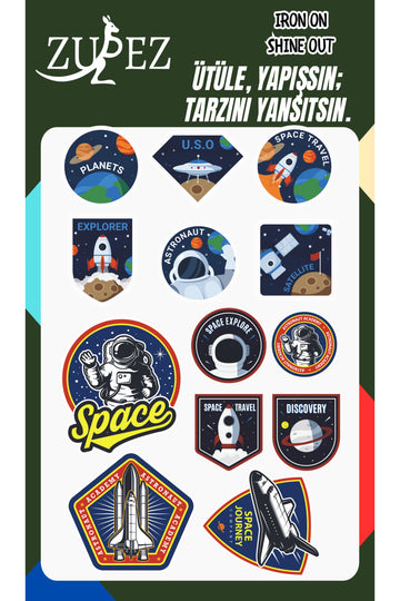 Ütü Ile Yapışan Arma Görünümlü Baskı Seti Yama Uzay, Nasa, Roket, Space Modeli