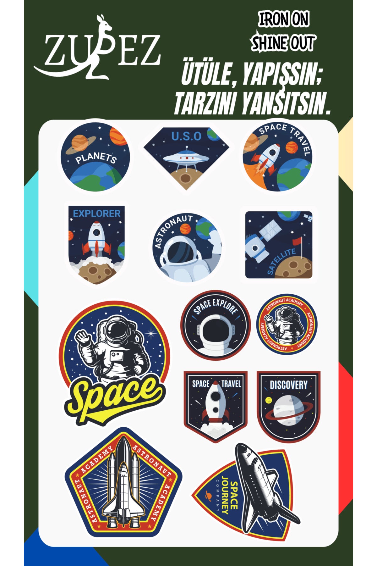 Ütü Ile Yapışan Arma Görünümlü Baskı Seti Yama Uzay, Nasa, Roket, Space Modeli