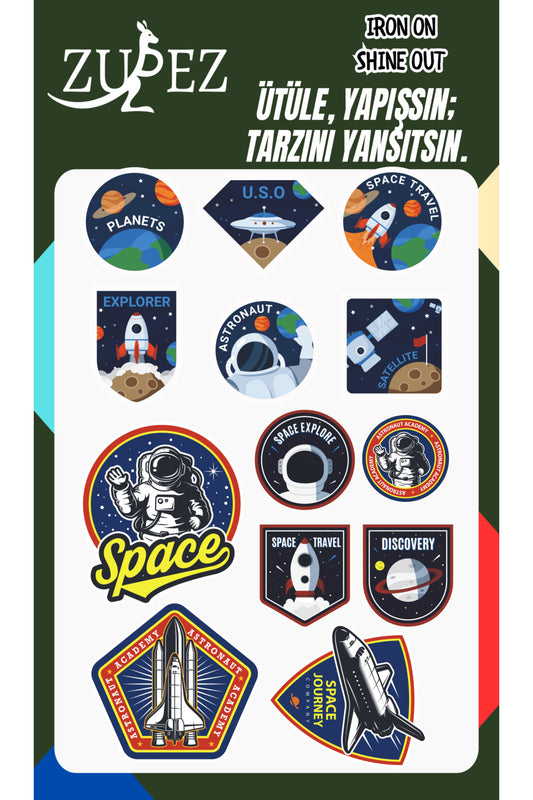 Ütü Ile Yapışan Arma Görünümlü Baskı Seti Yama Uzay, Nasa, Roket, Space Modeli