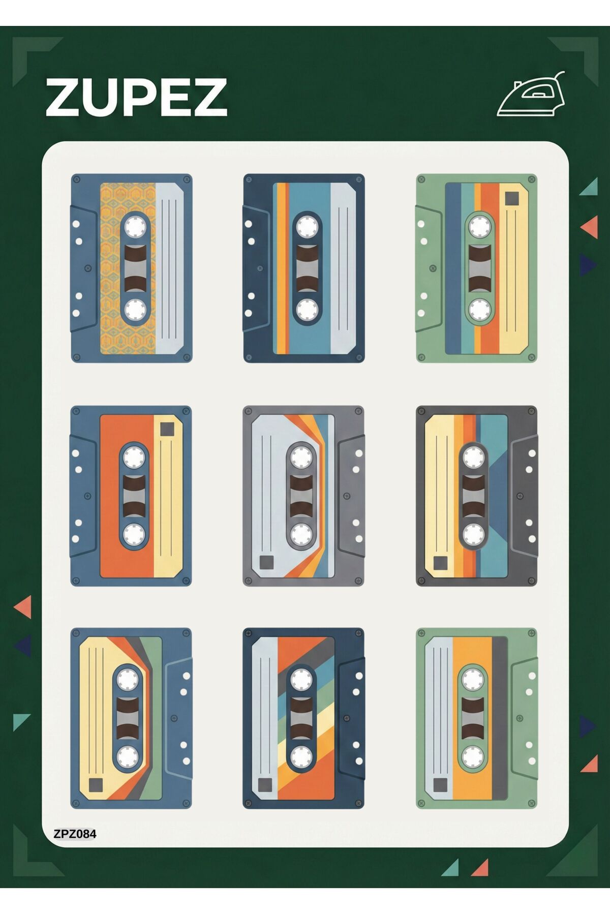 Retro Kaset Tasarımlı Ütüyle Uygulamalı Premium Kumaş Transfer Baskı