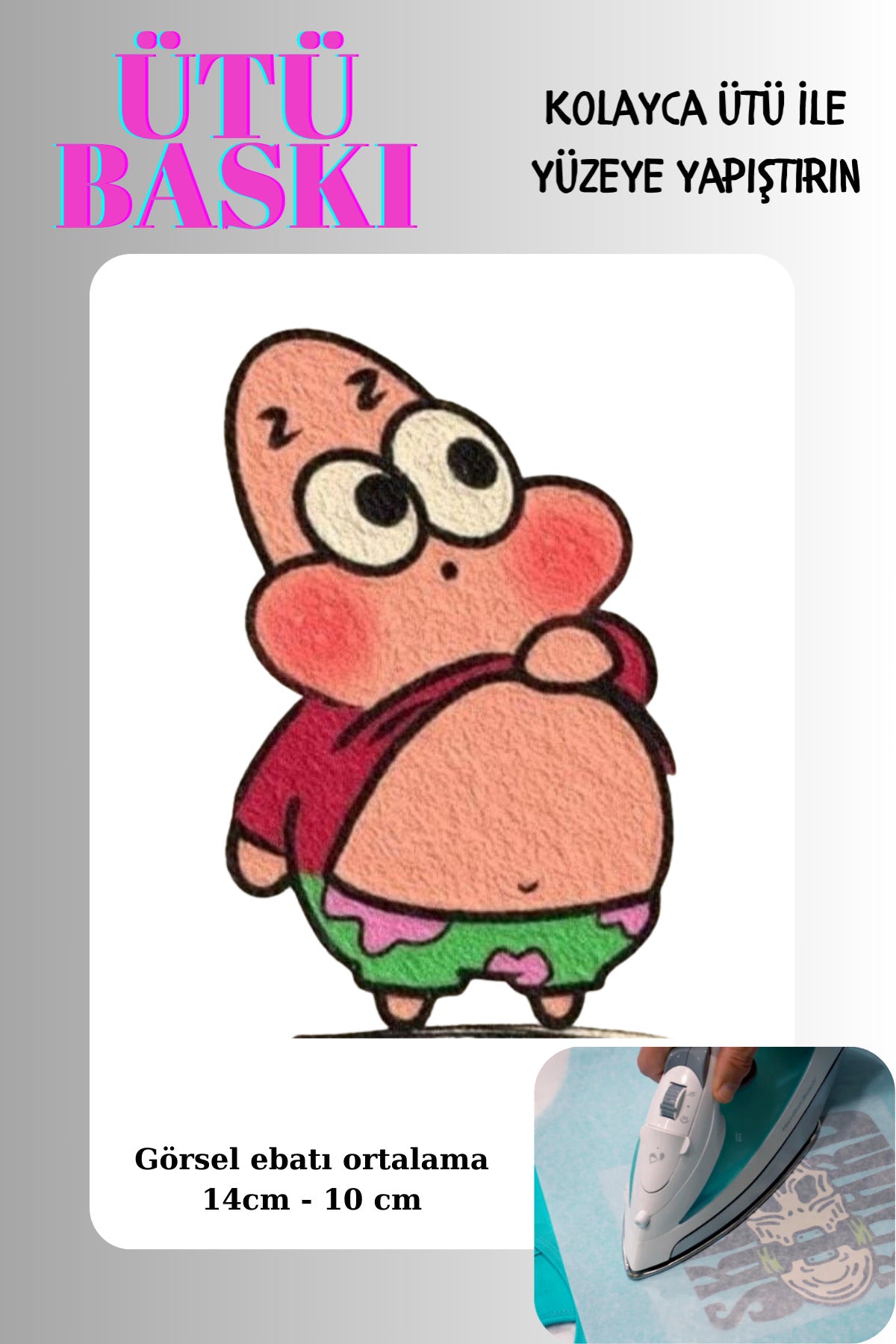 Ütü ile Yapışan Tekstil Transfer Dtf Baskı 1 Adet Büyük Boy SüngerBob Arkadaşı