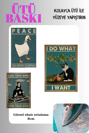 Ütü ile Yapışan Tekstil Transfer Dtf Baskı 3 Adet Random logolu i want