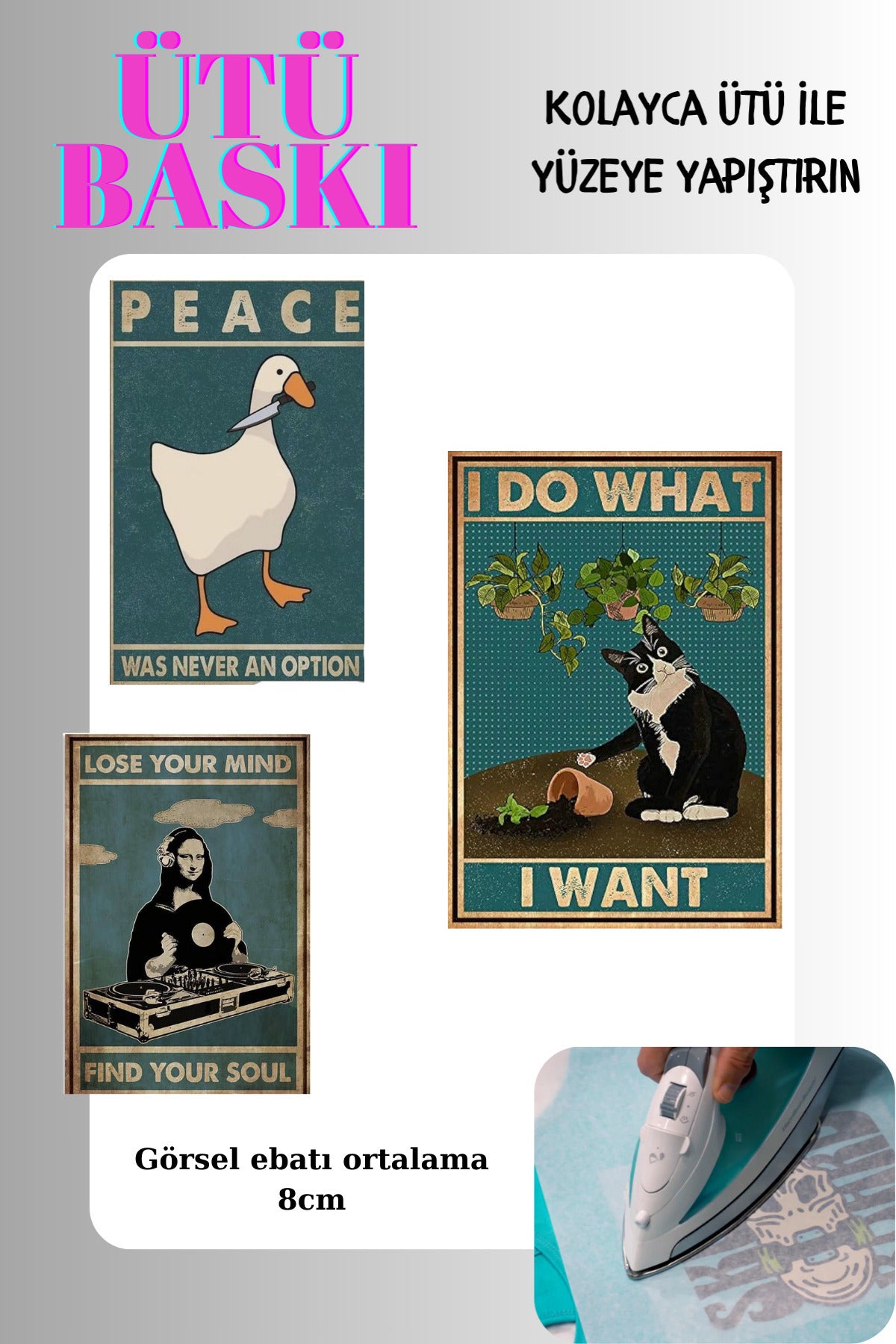 Ütü ile Yapışan Tekstil Transfer Dtf Baskı 3 Adet Random logolu i want