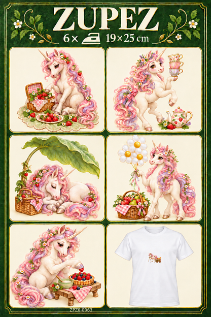 ZUPEZ Unicorn Pastel Pikniği 6'lı Fiziksel DTF Transfer Baskı Seti — ana görsel