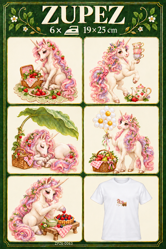 ZUPEZ Unicorn Pastel Pikniği 6'lı Fiziksel DTF Transfer Baskı Seti — ana görsel