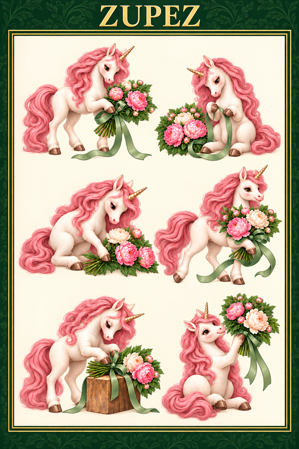 ZUPEZ Unicorn Çiçek Atölyesi 6'lı DTF Transfer Sayfa Seti – 36 Farklı Motif — tasarım 1