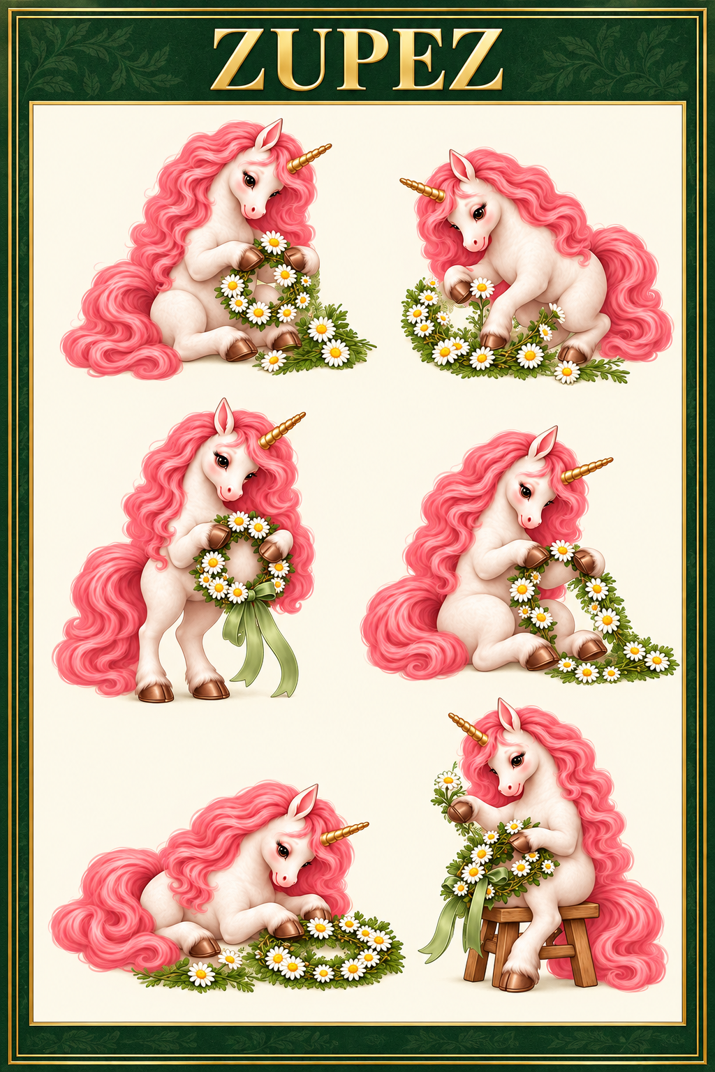 ZUPEZ Unicorn Çiçek Atölyesi 6'lı DTF Transfer Sayfa Seti – 36 Farklı Motif — tasarım 2