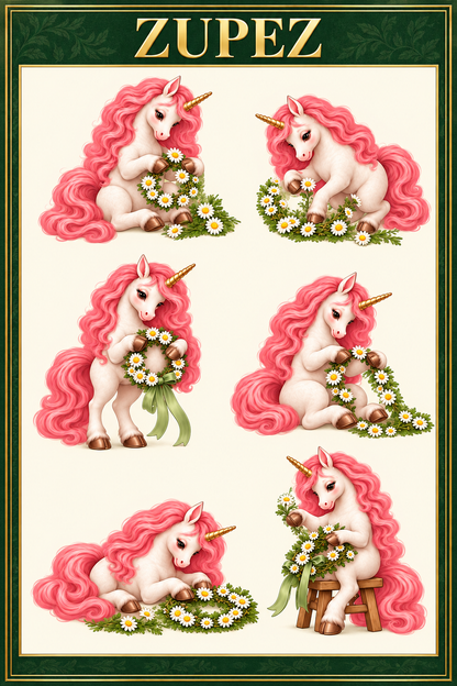 ZUPEZ Unicorn Çiçek Atölyesi 6'lı DTF Transfer Sayfa Seti – 36 Farklı Motif — tasarım 2