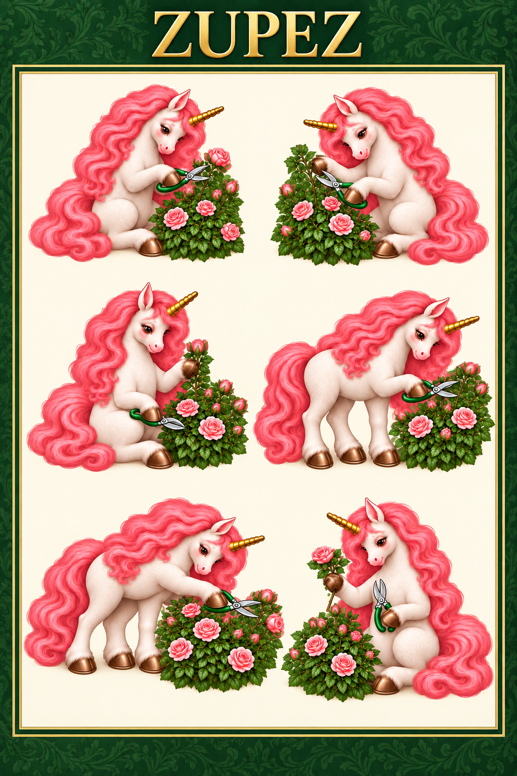 ZUPEZ Unicorn Çiçek Atölyesi 6'lı DTF Transfer Sayfa Seti – 36 Farklı Motif — tasarım 6