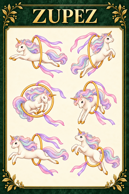 ZUPEZ Unicorn Bulut Lunaparkı 6’lı Fiziksel DTF Transfer Sayfa Seti – 36 Ayrı Kompozisyon — tasarım 5