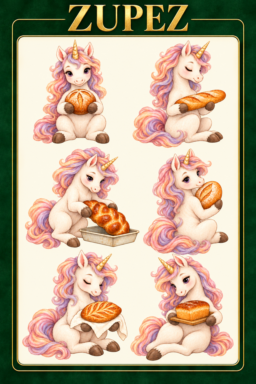 ZUPEZ Unicorn Fırın Günü – 6 Fiziksel DTF Transfer Sayfası, 36 Farklı Unicorn Motifi — tasarım 6