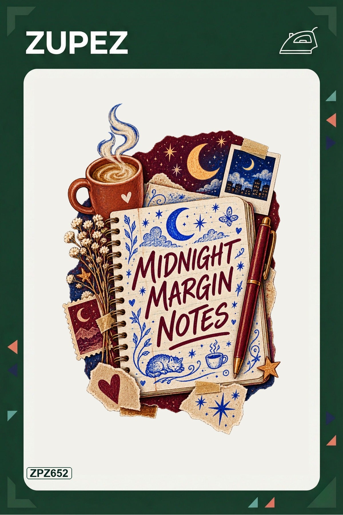 ZPZ652 – Midnight Margin Notes Ütüyle Uygulanabilir Transfer Baskı ana ürün görseli