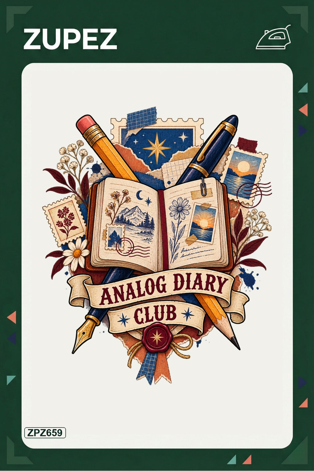 ZPZ659 – Analog Diary Club Crest Ütüyle Uygulanabilir Transfer Baskı ana ürün görseli