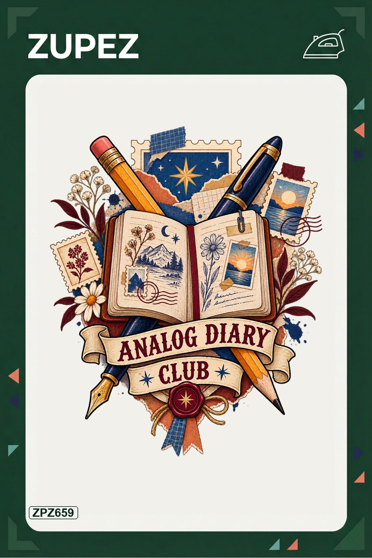 ZPZ659 – Analog Diary Club Crest Ütüyle Uygulanabilir Transfer Baskı ana ürün görseli