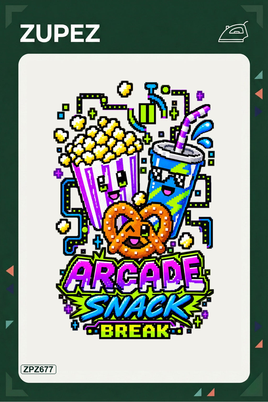 ZPZ677 – Arcade Snack Break Ütüyle Uygulanabilir Transfer Baskı ana ürün görseli