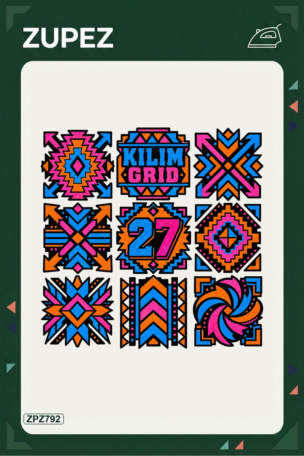 ZPZ792 – Kilim Grid 27 Ütüyle Uygulanabilir Transfer Baskı ana ürün görseli