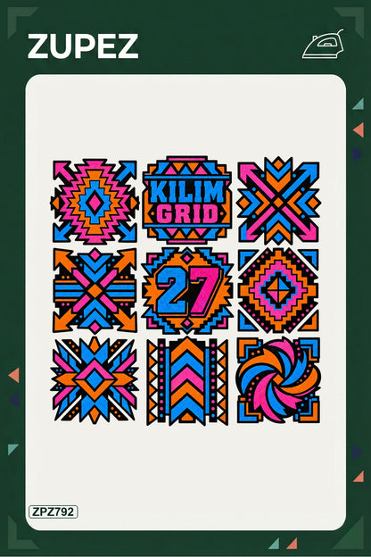 ZPZ792 – Kilim Grid 27 Ütüyle Uygulanabilir Transfer Baskı ana ürün görseli