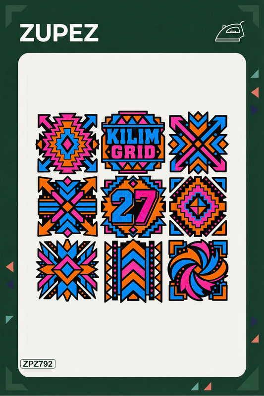 ZPZ792 – Kilim Grid 27 Ütüyle Uygulanabilir Transfer Baskı ana ürün görseli