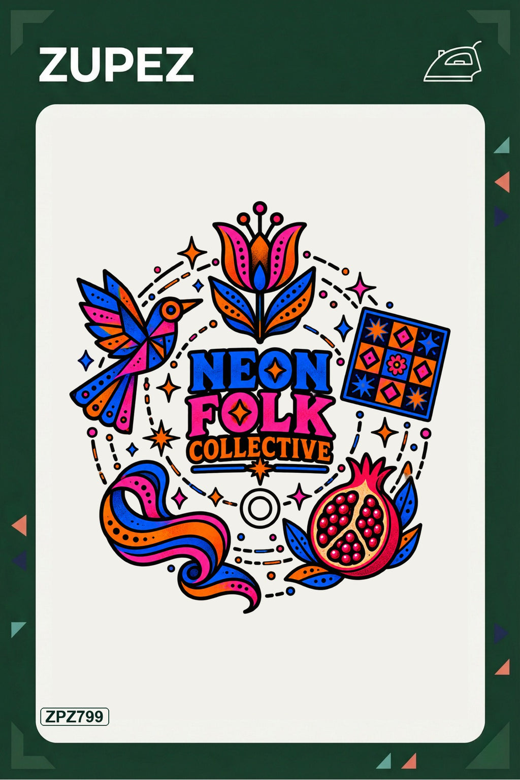 ZPZ799 – Neon Folk Collective Ütüyle Uygulanabilir Transfer Baskı ana ürün görseli