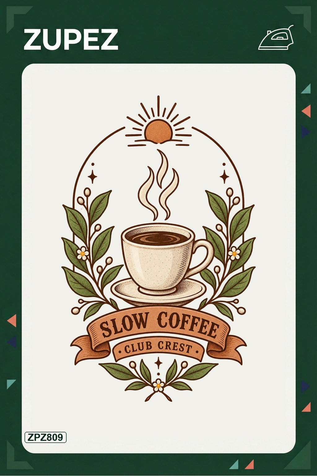ZPZ809 – Slow Coffee Club Crest Ütüyle Uygulanabilir Transfer Baskı ana ürün görseli
