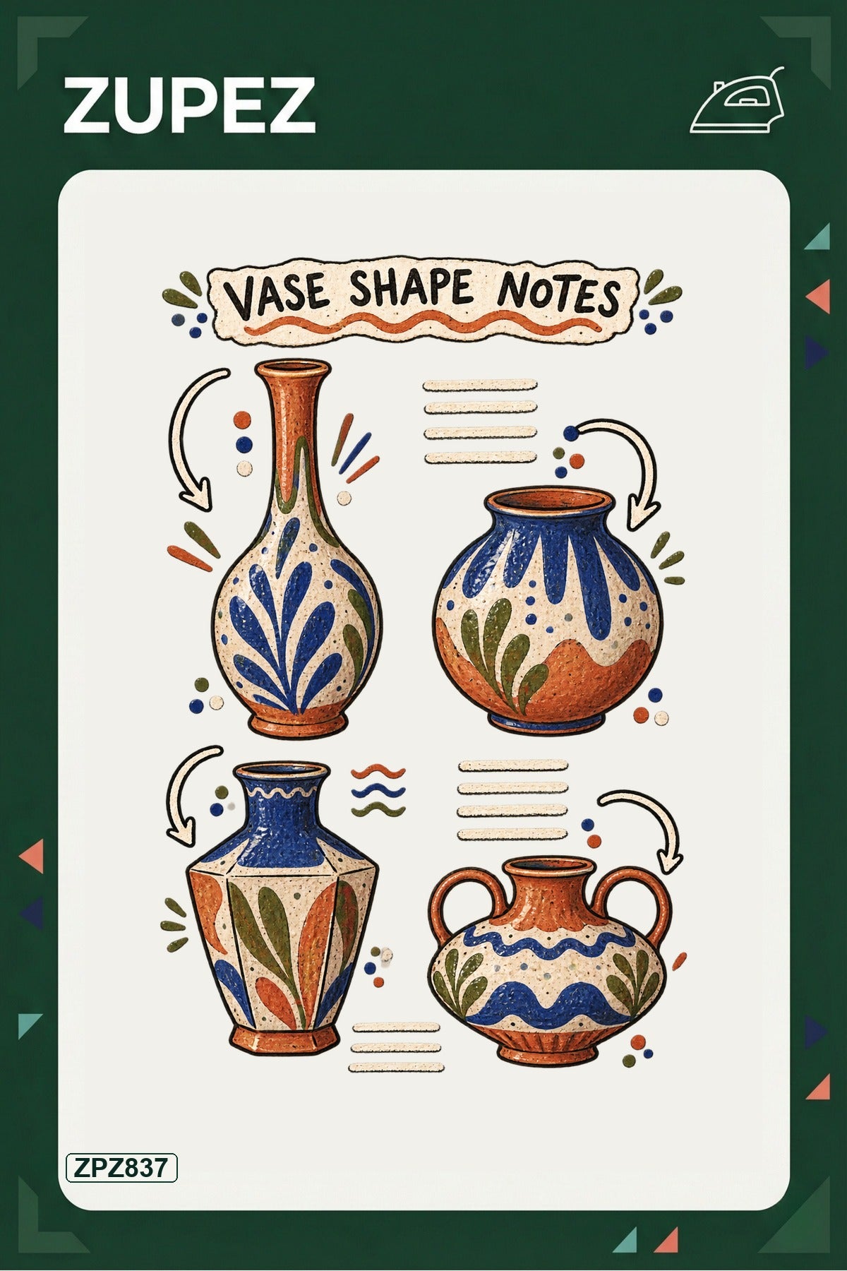 ZPZ837 – Vase Shape Notes Ütüyle Uygulanabilir Transfer Baskı ana ürün görseli