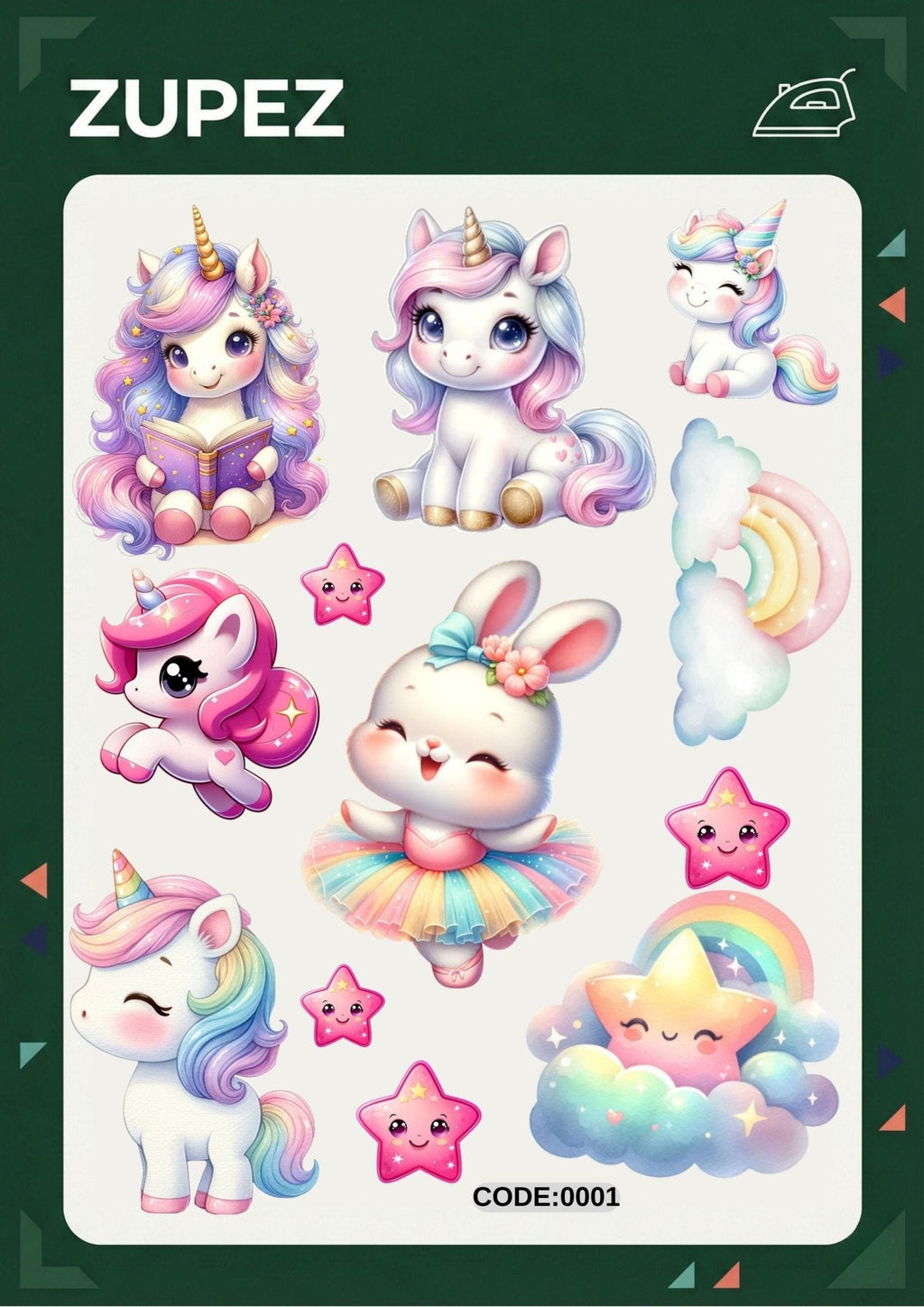 Ütüyle Yapışan Unicorn Temalı Kumaş Aplike Yama, ZUPEZ Transfer Kağıdı, Çocuklar için Dekoratif Arma - Zupez