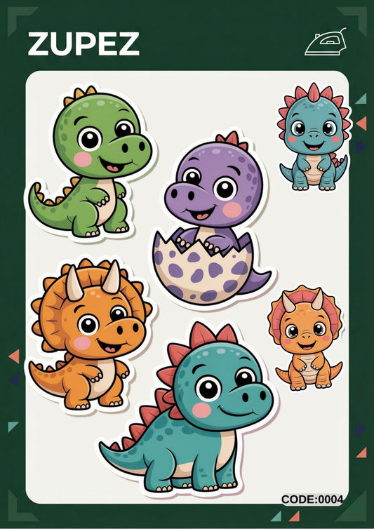 Dinozor Temalı Ütüyle Yapışan Premium Transfer Tasarım Sticker Seti