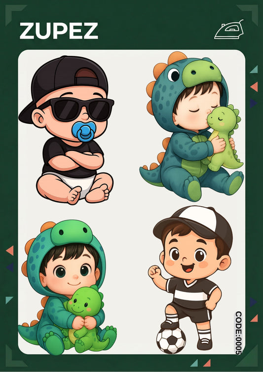 Zupez Ütüyle Yapışan Transfer Baskı, Çocuk Temalı Karakter Tasarım, Çok Renkli,