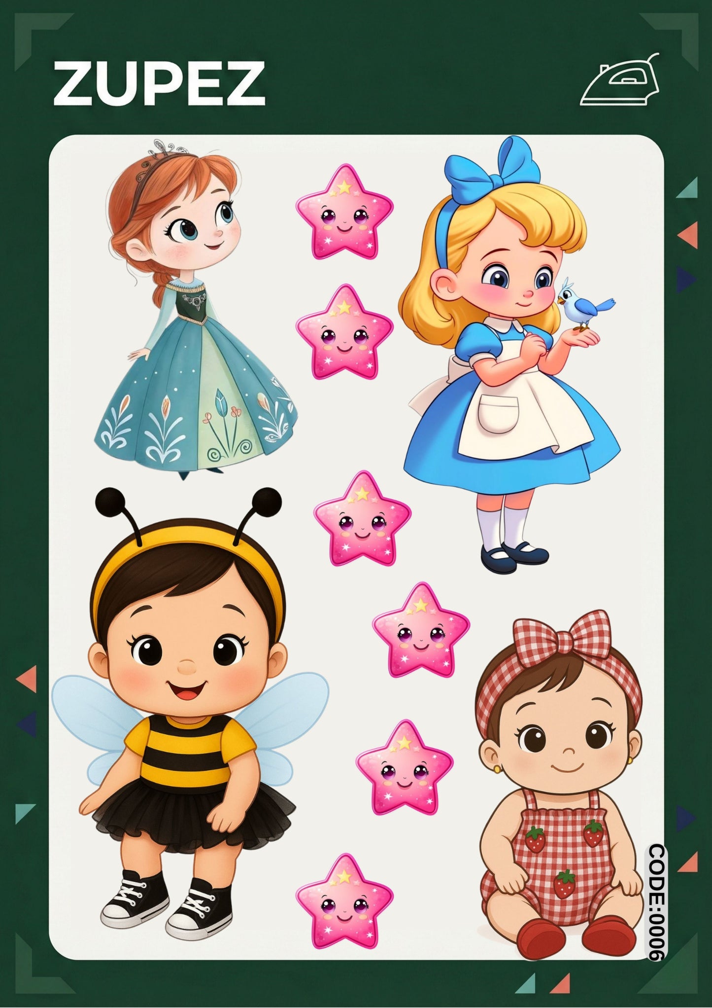 Ütüyle Yapışan Transfer Baskı, Çocuk Karakterleri Temalı Premium Tasarım, Kız Çocukları için Dekoratif Aplike