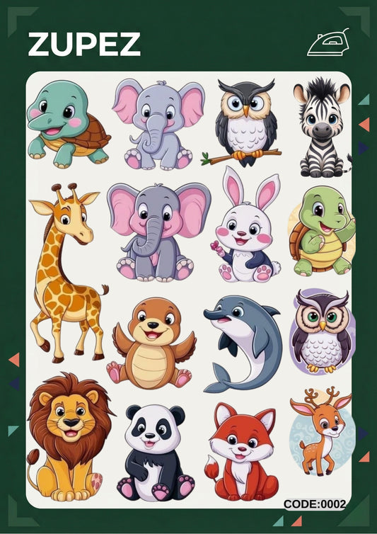 Hayvanlar Temalı Ütüyle Yapışan Transfer Tasarım, Premium Baskı, Çocuklar için Sevimli Hayvan Karakterleri