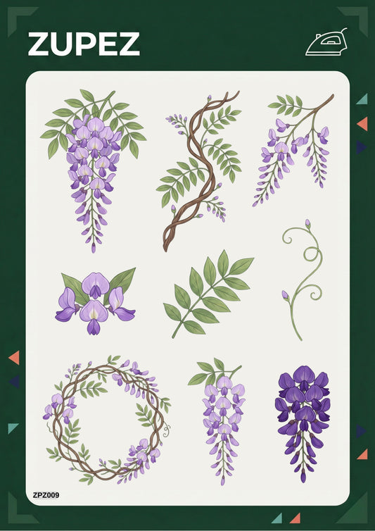Mor Sarmaşık Çiçek Desenli Ütüyle Yapışan Transfer Baskı, Premium Termal Transfer Tasarım, ZPZ009