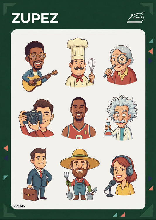 Zupez Premium Transfer Tasarım Seti, Ütüyle Uygulamalı Kumaş Transfer, Çeşitli Karakter İllüstrasyonları, Tekstil Dekorasyon, ZPZ045