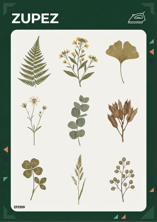 Zupez Botanik Transfer Tasarım, Ütüyle Uygulamalı Kumaş Transfer, Doğa Temalı Dekoratif Baskı, Premium Tekstil Dekorasyon