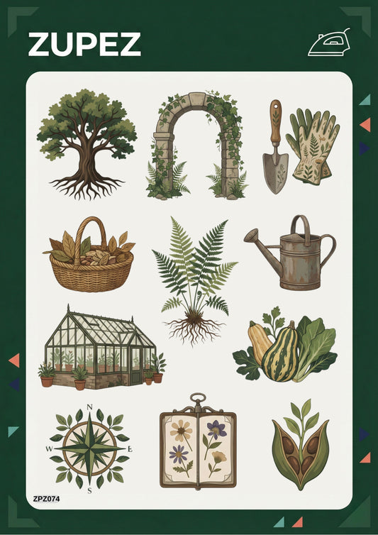 Zupez Bahçe Temalı Ütüyle Uygulanabilir Kumaş Transfer Tasarımı, Tekstil Baskı, Dekoratif Desen, Premium Kalite