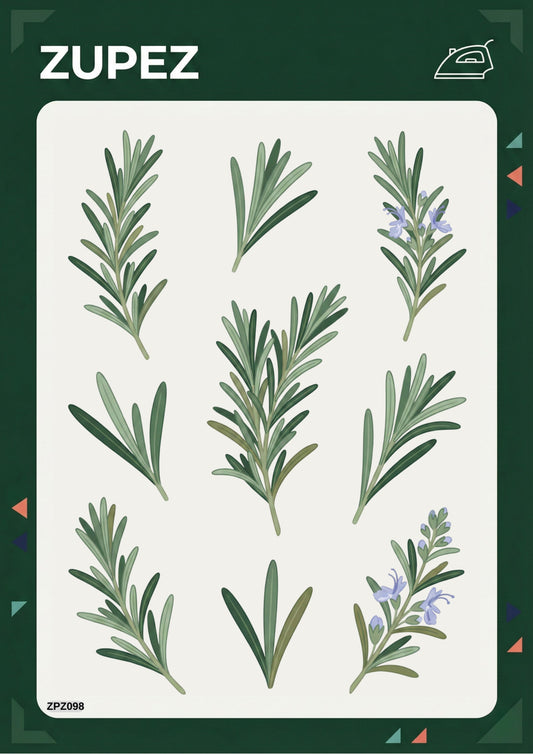 Zupez Biberiye Botanik Desenli Ütüyle Uygulamalı Kumaş Transfer Tasarım, Tekstil Dekorasyon, Premium Hazır Transfer