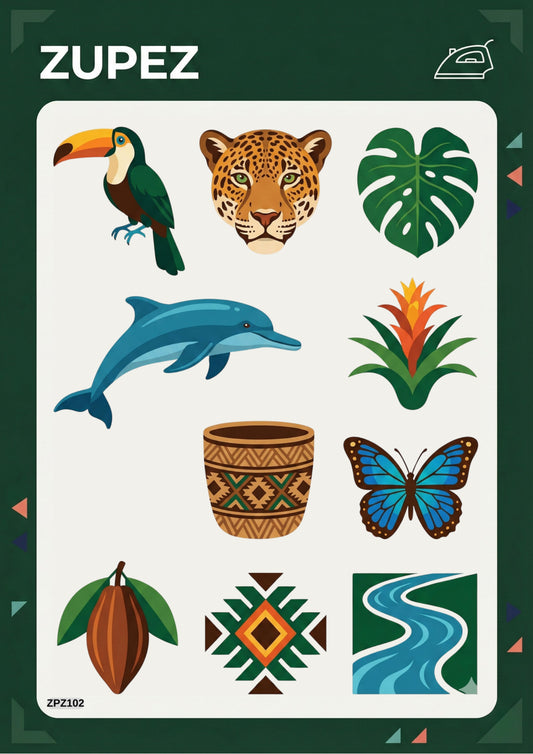 Zupez Premium Transfer Tasarım Seti, Tropikal Tema, Ütüyle Uygulamalı Kumaş Transfer, Doğa ve Hayvan Motifleri, Tekstil Dekorasyon, ZPZ102