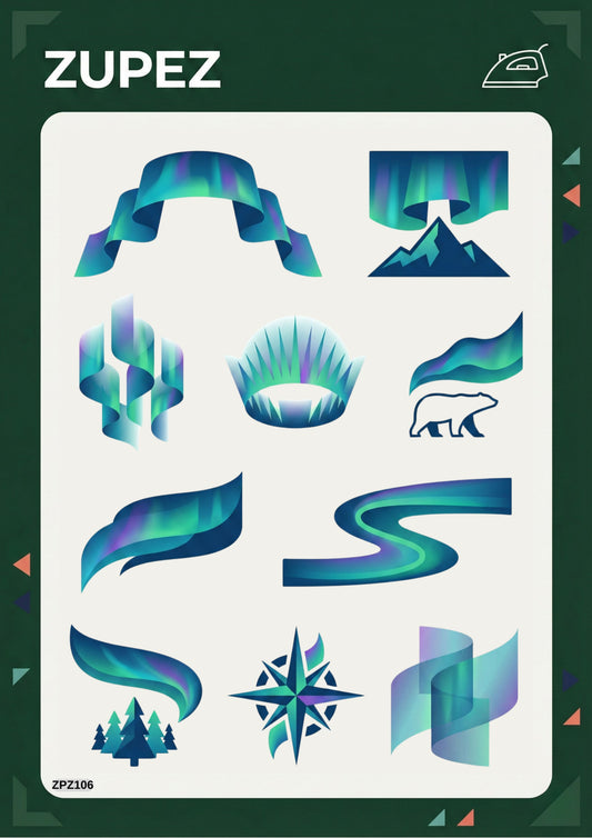 Zupez Kuzey Işıkları Aurora Borealis Temalı Premium Transfer Tasarım, Ütüyle Uygulanabilir Kumaş Baskı, Kutup Ayısı ve Doğa Motifleri, ZPZ106