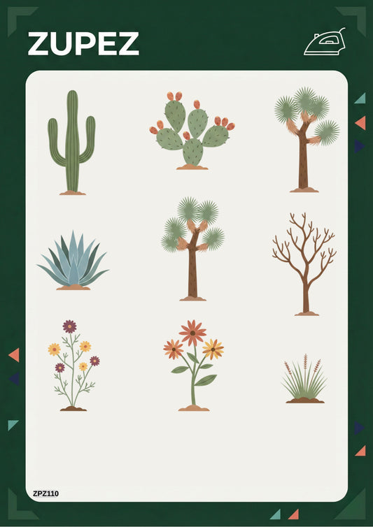 Zupez Ütü Ile Uygulanabilir Transfer Tasarım, Botanik Tema, Kaktüs ve Çiçek Desenli, Premium Kumaş Transfer Baskı