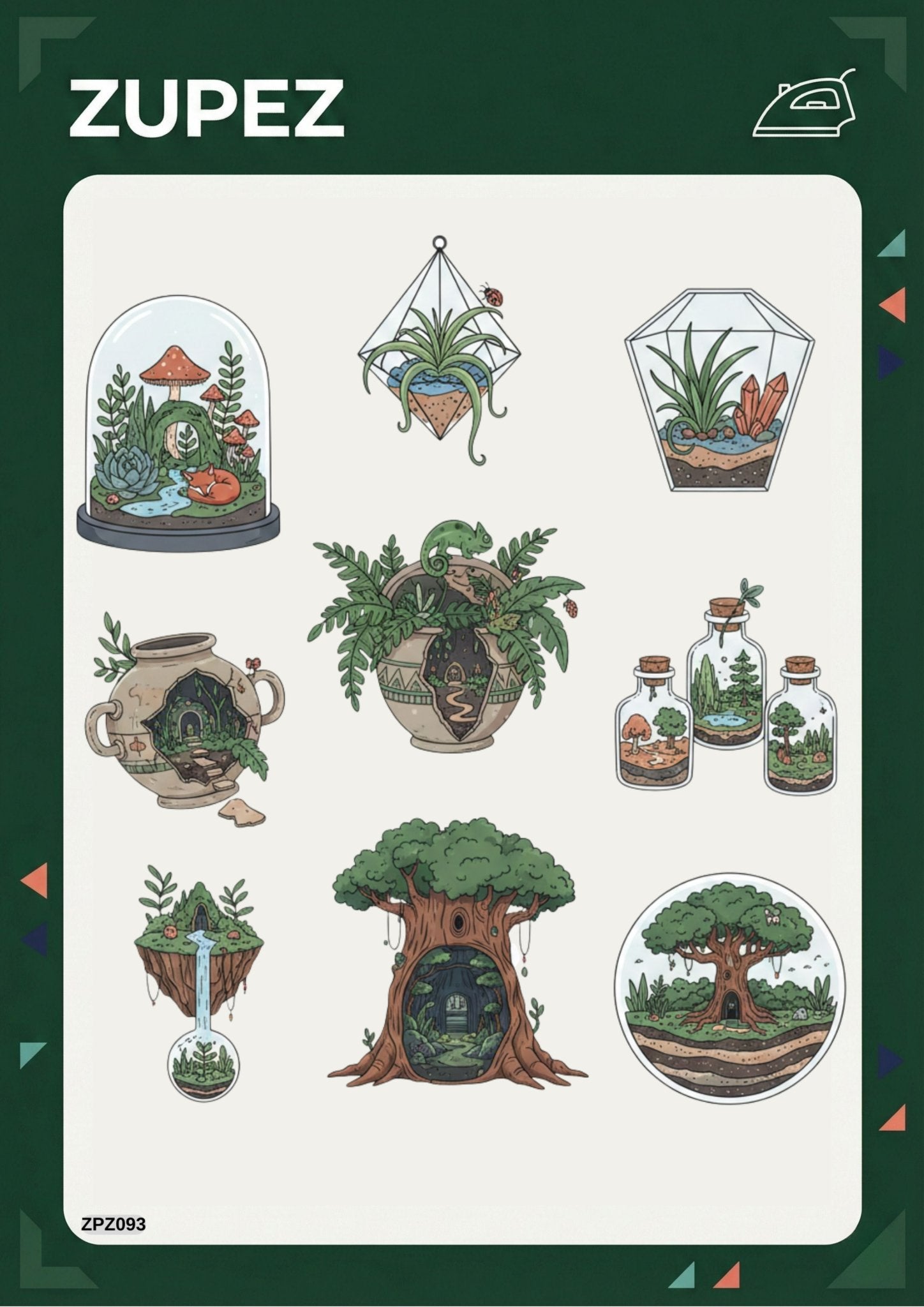 Zupez Premium Transfer Tasarım, Botanik Terrarium Temalı Ütüyle Uygulamalı Kumaş Transfer, Tişört ve Tekstil Dekorasyonu, Model ZPZ093 - Zupez
