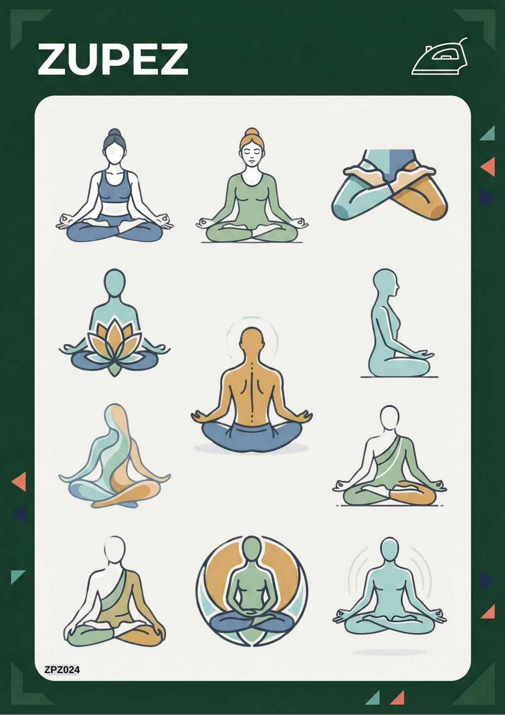 Zupez Yoga ve Meditasyon Temalı Ütüyle Uygulamalı Premium Kumaş Transfer Tasarım, Tekstil Dekorasyon, Tişört ve Sweatshirt için Hazır Transfer Baskı - Zupez